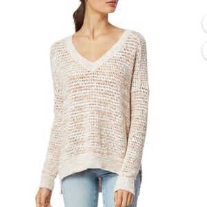 HABITUAL Beige Sheer Ribbed Vented Sides Unlined V Neck Sweater NWOT